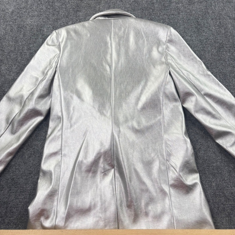 A New Day Blazer XS Silver Metallic Faux Leather Long Sleeve NWT Womens - Picture 6 of 8